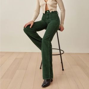 Reformation Alyssa High Rise Wide Leg Corduroy Pants in Forest- NWT